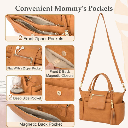 12 Strap,2 Omanmoli Small Diaper Bag,Mini Diaper Bag Tote, Leather Crossbody Diaper Clutch With Pocekts Diaper Purses