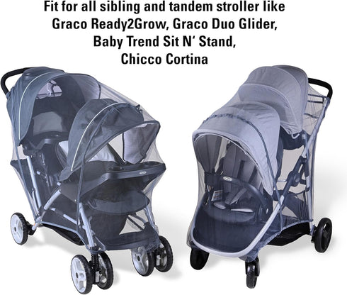 INLESIOO Ready2Grow 2.0 Mosquito Net for Double Stroller Fits Graco & LX, Chicco Cortina, Baby Trend Sit N Stand Bug