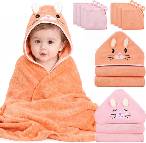 Jaseppor 10 PCS Baby Bath Towels, 2 PCS Soft Hooded Towels & 8