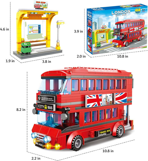 City London Bus Station Building Blocks Set, Double Deckers London Travel Bus and Station, STEM Play Toys