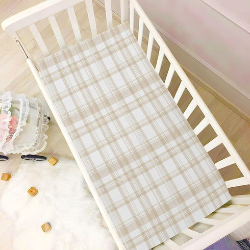 VEKELEE 39x27 Beige Buffalo Plaid Fitted Crib Sheet for Boys and Girls, Soft and Breathable Bed Sheet for Standard Crib