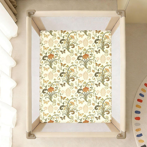 miaozhen 1 Pack 52x28 Cotton Baby Crib Sheets Ultra Soft Spring Retro Flower Butterflies Toddler Cirb Bedding Cover