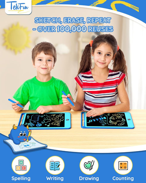 TEKFUN 2 Pack LCD Writing Tablet for Kids, 8.5 Inch Blue Doodle Board Reusable Drawing Tablet with Lanyard