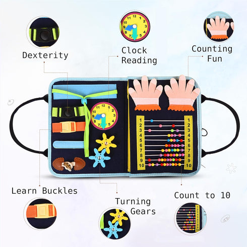 Busy Book for Toddlers - Montessori Busy Board with Sensory Activities for Learning Fine Motor Skills, Travel Toys