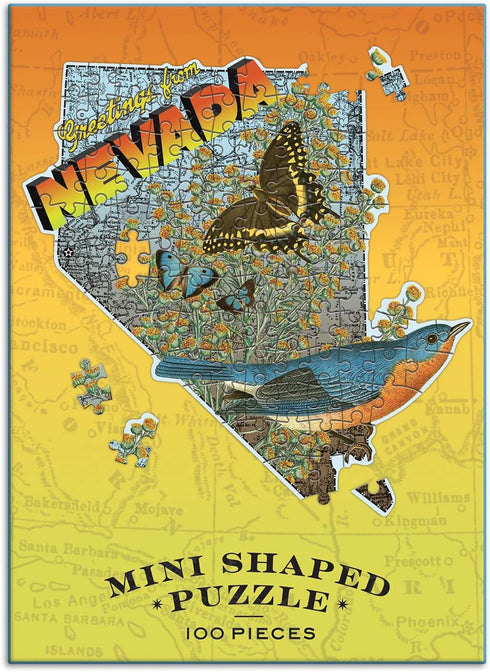 Galison Wendy Gold Nevada Shaped Mini Puzzle, 100 Pieces, 8” x 9.75” – Art by Bestselling Artist Wendy Gold