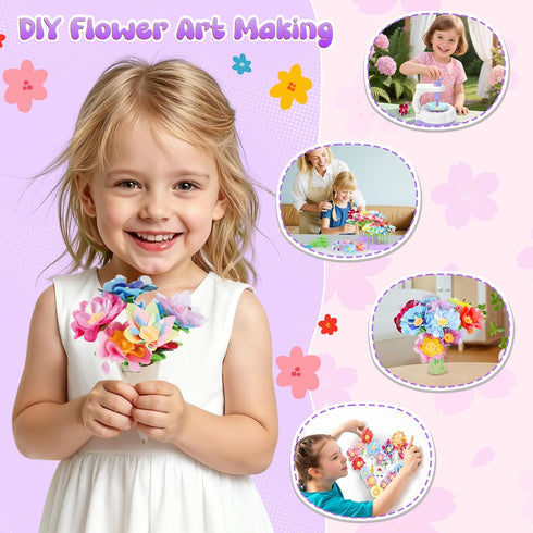 300+PCS 2 3 4 5 6 7 8+ GirlsHome Fabric Flower Bouquets Toys, DIY Flower Making Kit for Kids, Reusable Arts and Crafts
