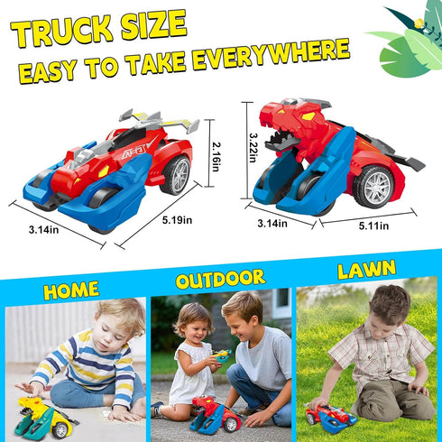 3-4, 2 Pack 3 4 5 6 3+ Dinosaur Monster Truck Toys for Ages Collision Transforming Toys Cars, Push and Go Vehicles Kids