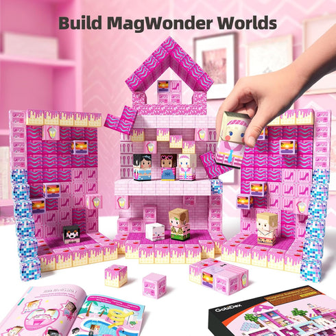 100PCS 3+, Playsets GobiDex Magnetic Blocks Princess Building Toys for Girls Magnet Pink Castle STEM Sensory