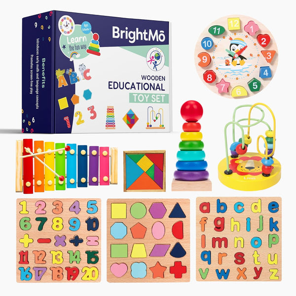 8-in-1 Montessori Wooden Activity Toy for 3 Year Old Boys & Girls