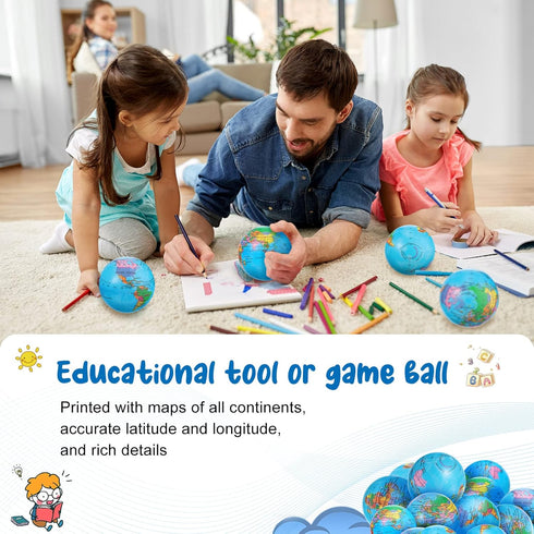 50 Pcs Globe Stress Balls - 3 Inch Mini World Stress Balls for Educational Classroom Party Favors