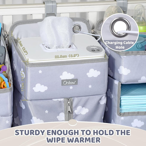 Orzbow XL Hanging Diaper Caddy Organizer, Removable 3 in 1 Diaper Stacker, Grey Cloud