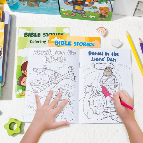 24Pcs Zainpe Christian Bible Stories Coloring Books for Kids Bible Study Easter Theme DIY Art Drawing Book Jesus Noah's