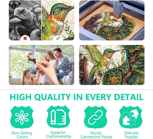 Wooden Puzzles for Adults, Yin Yang Hummingbird Unique Shaped Jigsaw Puzzles, 100 Piece 8.5 x 8.2in for Gifts