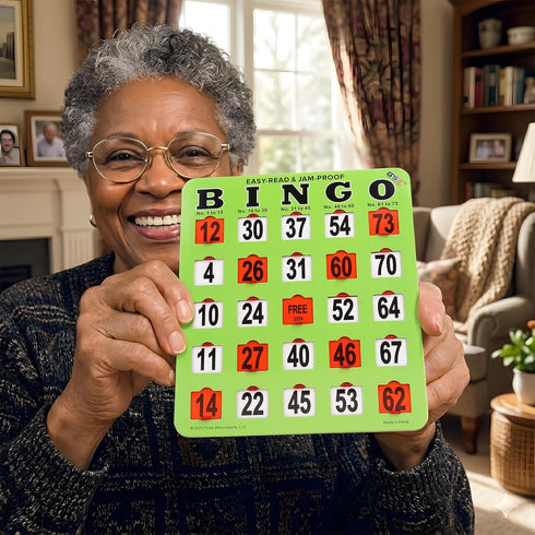10-Pack GSE Games & Sports Expert Fingertip Shutter Slide Bingo Cards, Reusable Easy-Read Green Jumbo Bingo Game Cards
