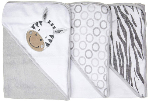Spasilk Baby 3 Pack Soft Terry Hooded Towel Set for Newborn Boys and Girls, Grey Zebra