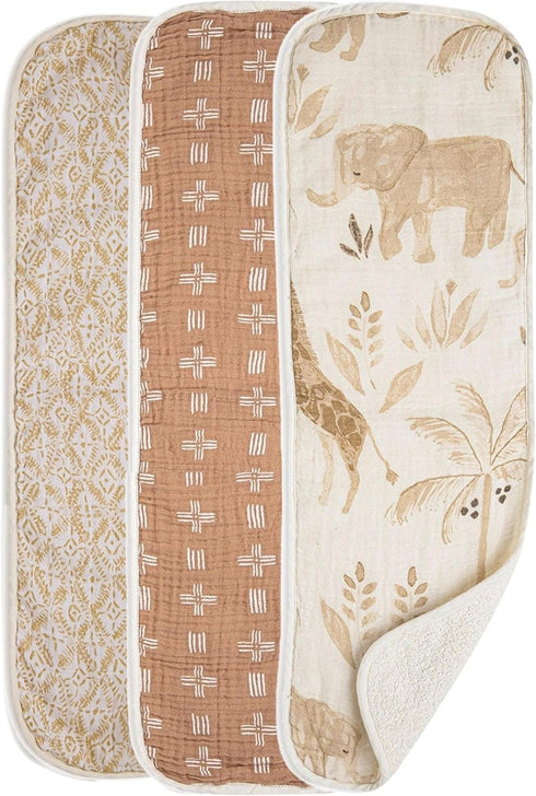Crane Baby Muslin Baby Burp Cloths, Lightweight Absorbent Burp Cloth, Safari Animal,
