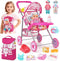 Baby Doll Stroller Set with 12.5" Doll, Baby Dining Table, Backpack with