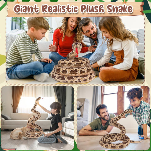 80" Snake Stuffed Animal Plush, Realistic Curling Giant Plush Toy for Kids, Lifelike Boa Constrictor Birthday Gift