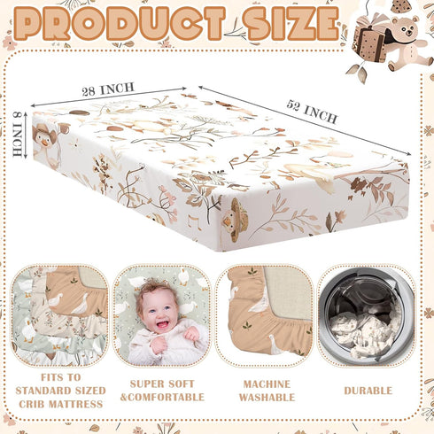 4 Pack Set 52'' 28" Peryiter Crib Sheets for Baby Brown Silly Goose Soft Baby Bed Sheet x Nursery Crib Sheets