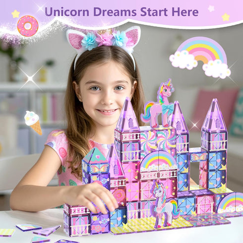 3-5 4-8, 3+ GobiDex Magnetic Building Blocks Unicorn Toys for Girls, Princess Magnetic Tiles Building Toys for Kids