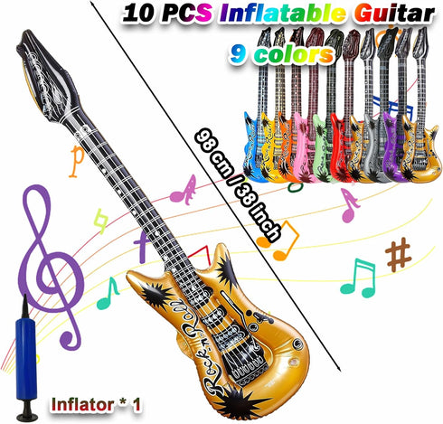 11 Pack Inflatable Guitar, Blow Up Guitar, Inflatable Rock Star Toy Set for 80s Party Decorations