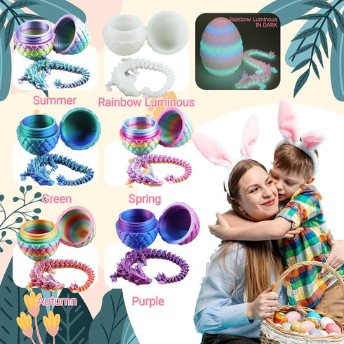 HTXJ-MF 6PCS 3D 3D Printed Dragon Eggs with Dragon Inside, Easter Basket Stuffers Mini Mystery Crystal Egg Fidget Toy