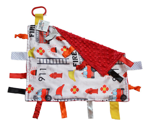 Baby Sensory Closed Ribbon Tag Lovey Blanket with Minky Dot Fabric, 14”X18” (Firefighter) - Teething & Security