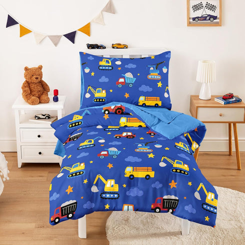Wake In Cloud - Toddler Bedding Set for Boys, Construction Car Excavator