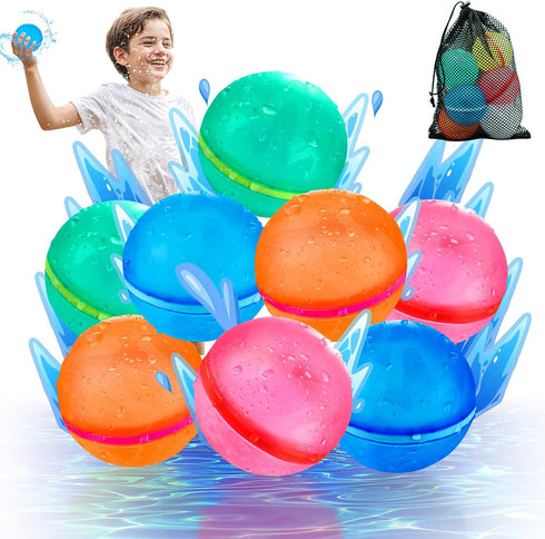 8 Pcs Reusable Water Balloons with Mesh Bag for Summer Games, Quick Fill Water Splash Ball for Outdoor Activities