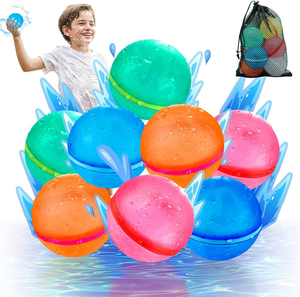 8 Pcs Reusable Water Balloons with Mesh Bag for Summer Games, Quick Fill Water Splash Ball for Outdoor Activities