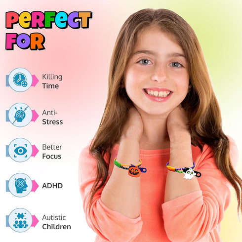 Set UpBrands Halloween Party Favor Zipper Bracelets for Kids Fidget Toy Bulk for Party Prizes & Handouts, Treat Bag