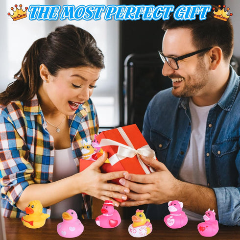 24 PCS Pink Rubber Ducks with Cards and Bands - Bulk Mini Rubber Ducks for Baby Bath Toys, Birthday Party Favors