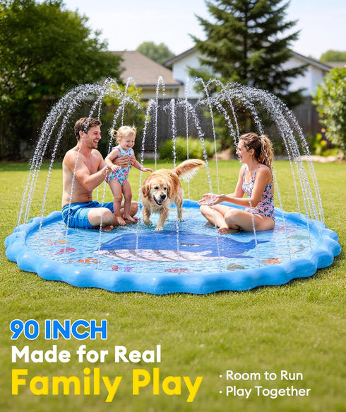 90" Summer Splash Pad for Kids, Outdoor Sprinkler Play Mat, Inflatable Wading Pool with Thicker Material, Backyard