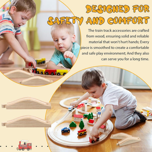 2 Liliful Pcs Wooden Train Track Accessories Expansion Wood Train Track Pieces Compatible with Most Toy Railroads
