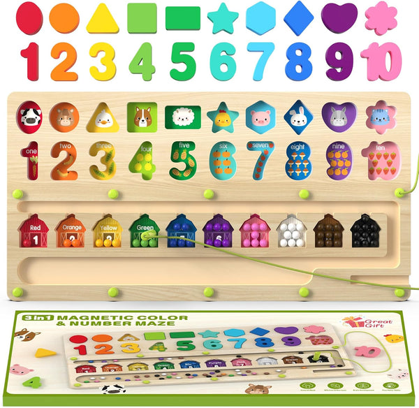 Montessori Toys for 3+ Year Olds, Magnetic Color and Number Maze, Shape Sorting Educational Toys for Toddlers