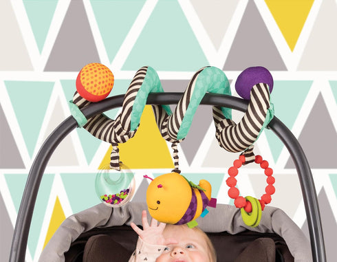 B. toys Wiggle Wrap Baby Toy, Spiral with 3 Hanging Toys for Car Seat, Stroller, Crib - Rattle, Plush Bee & Teether