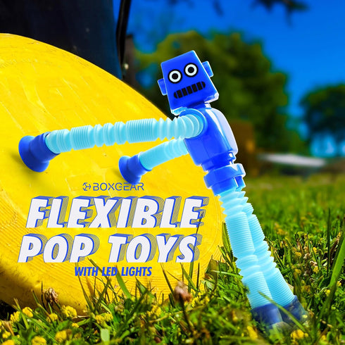 Boxgear 4 Pieces LED Shape Changing Robot Toy, Telescopic Pop Tubes Fidget Toys for Girls and Boys