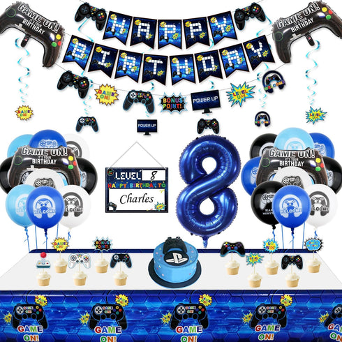 Video Game Party Decorations - 8th Birthday Supplies for Boys, HAPPY BIRTHDAY Banner, Gaming Balloons, Number 8