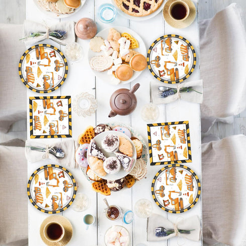 Fitoyplak 40Pcs Set 20 Construction Plates and Napkins Construction Birthday Decorations Disposable Tableware Paper