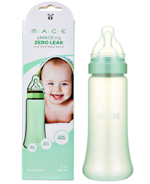 Made in USA aMACEing Zero Leak Baby Bottle - Anti-Colic Vent, Leak-Proof 10oz (Green)