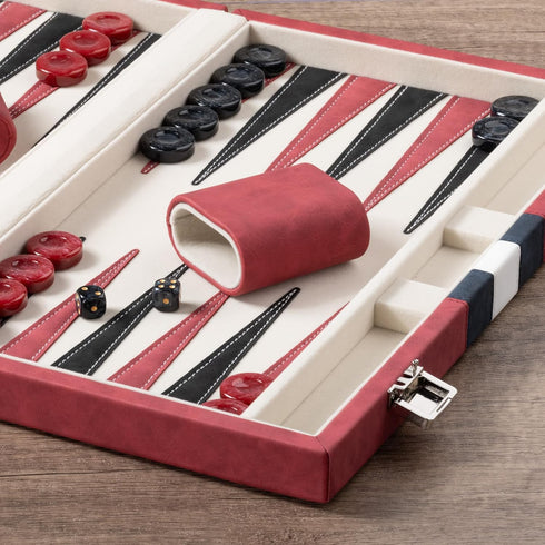 Lingle 15inch Backgammon Sets Backgammon Set for Adults, Classic Board Game with Folding Leather Case, Faux Leather