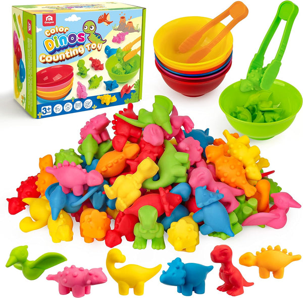 Coogam Counting Dinosaur Sorting Toy Set, Color Matching Classification Game, Montessori Fine