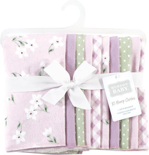 Hudson Baby Unisex Baby Cotton Flannel Burp Cloths, Purple Dainty Floral 10 Pack, One Size by Hudson Baby