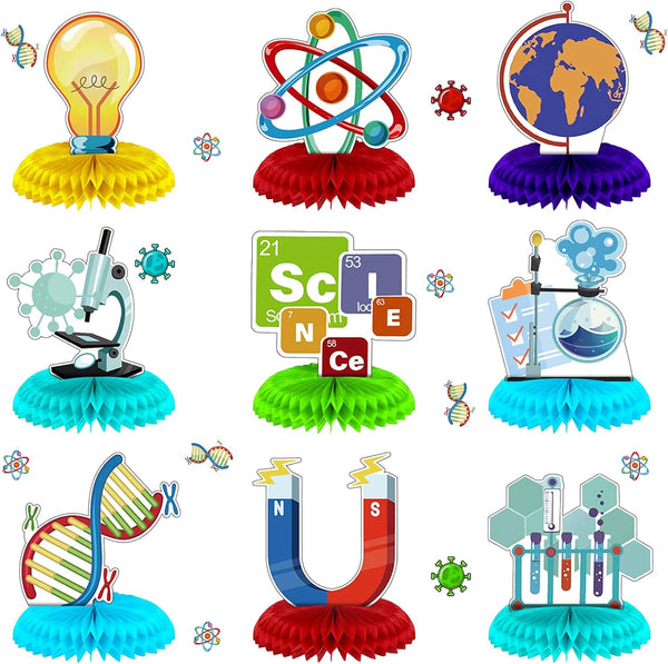 Fainne 9 Pieces Science Party Decorations, 3D Table Toppers for Science Party, Chemistry Party Supplies