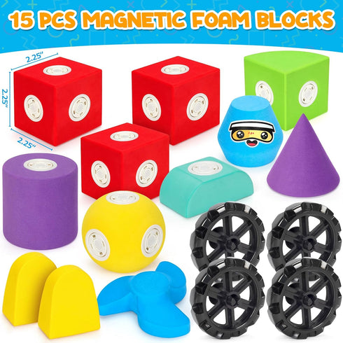 15 3 4 5 6+ Hodurgyi PCS Magnetic Foam Blocks, STEM Preschool Toys for Children, Magnetic Building Blocks for Toddlers