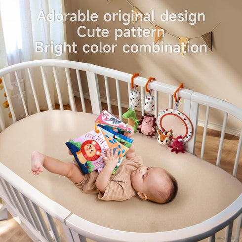 3 6 9 12 Set, TUMAMA Car Seat Toys Months, Plush Animal Rattle Mirror Soft Crinkle Book Baby Enlightenment Toy Newborn