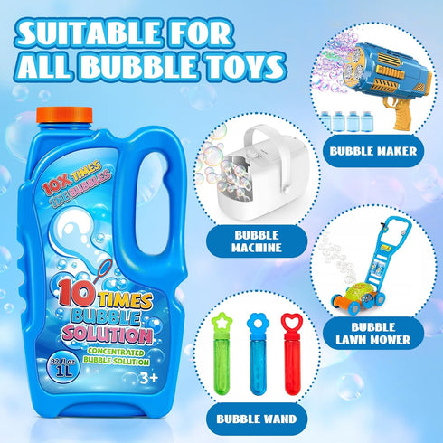 Bottles Bubbles Refill Solution, 32 OZ Bubble Liquid for Bubble Machine, Gun & Wand, Concentrated for Summer Activities