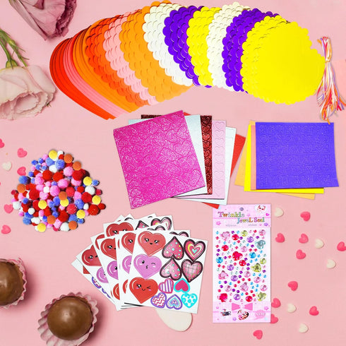 MLOLM 24 Sets Valentines Hearts Foam Craft Kits, DIY Heart Ornaments with Foam Hearts Stickers for Valentine Activity