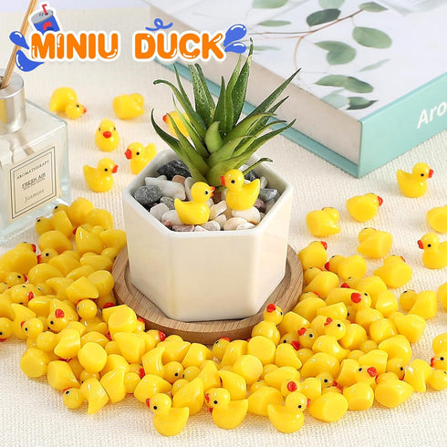 Rachan 130 Pcs Yellow Mini Ducks Bulk Resin Duck Figurines for Miniature Landscape Garden Aquarium Potted Accessories