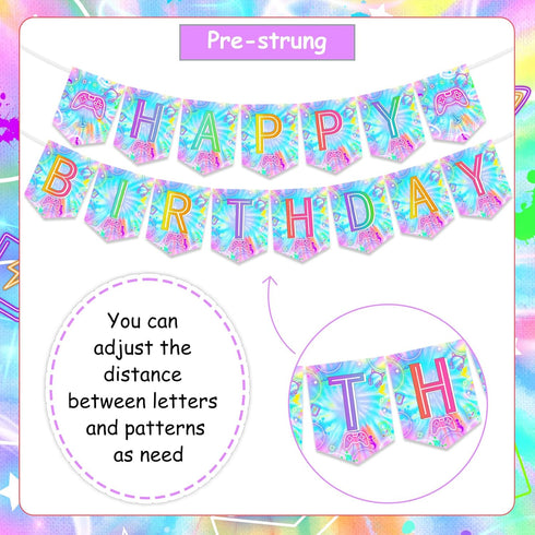 Video Game Birthday Decorations Banner: Tie Dye Neon Happy Birthday Banner for Gamer Theme Party